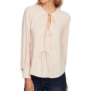 1 State Women’s Cream Center Bow Long Sleeve Classic Blouse Career Preppy Large